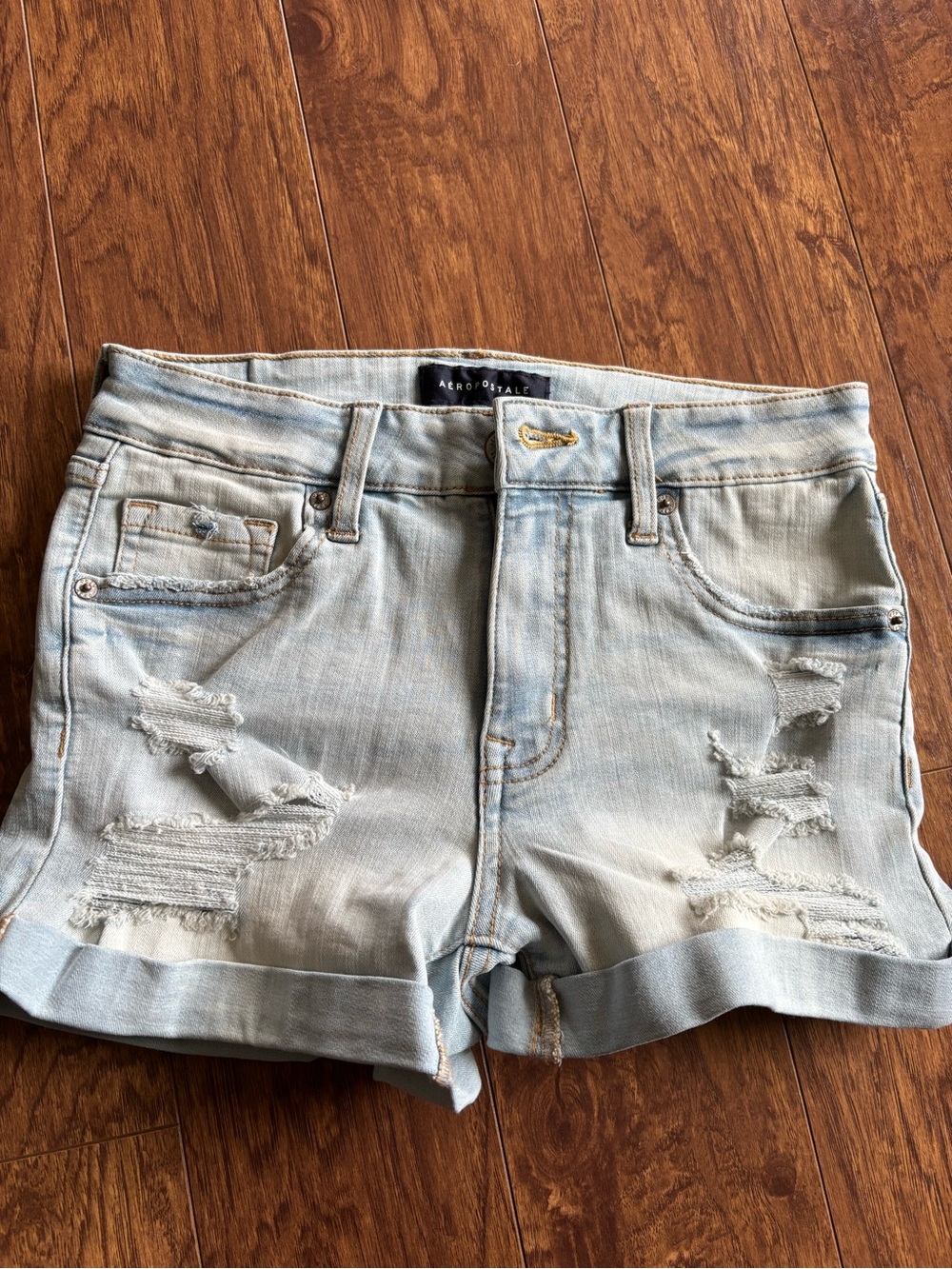 Aeropostale Light Blue Distressed Cuffed Denim Shorts